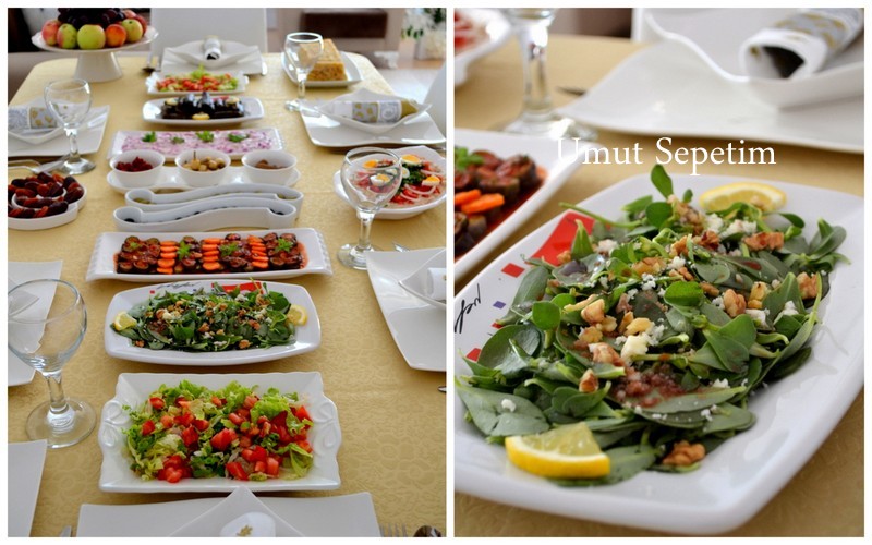 davet sofraları cevizli salata,semizotu salatası,peynir salatası,sofra resimleri